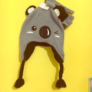 Koala Bear Hat Hat and Fingerless Gloves Set